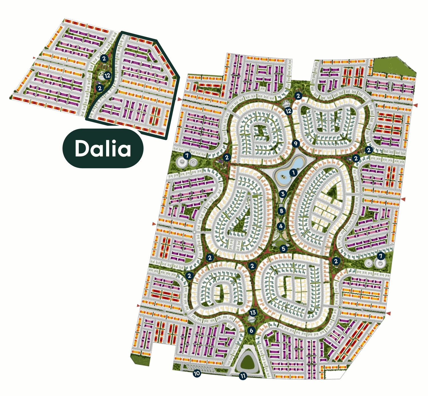 Masaar 3 masterplan showing the numbered amenity locations