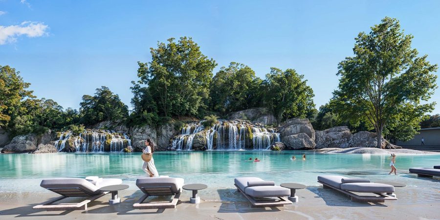 Swimmable waterfall lagoon